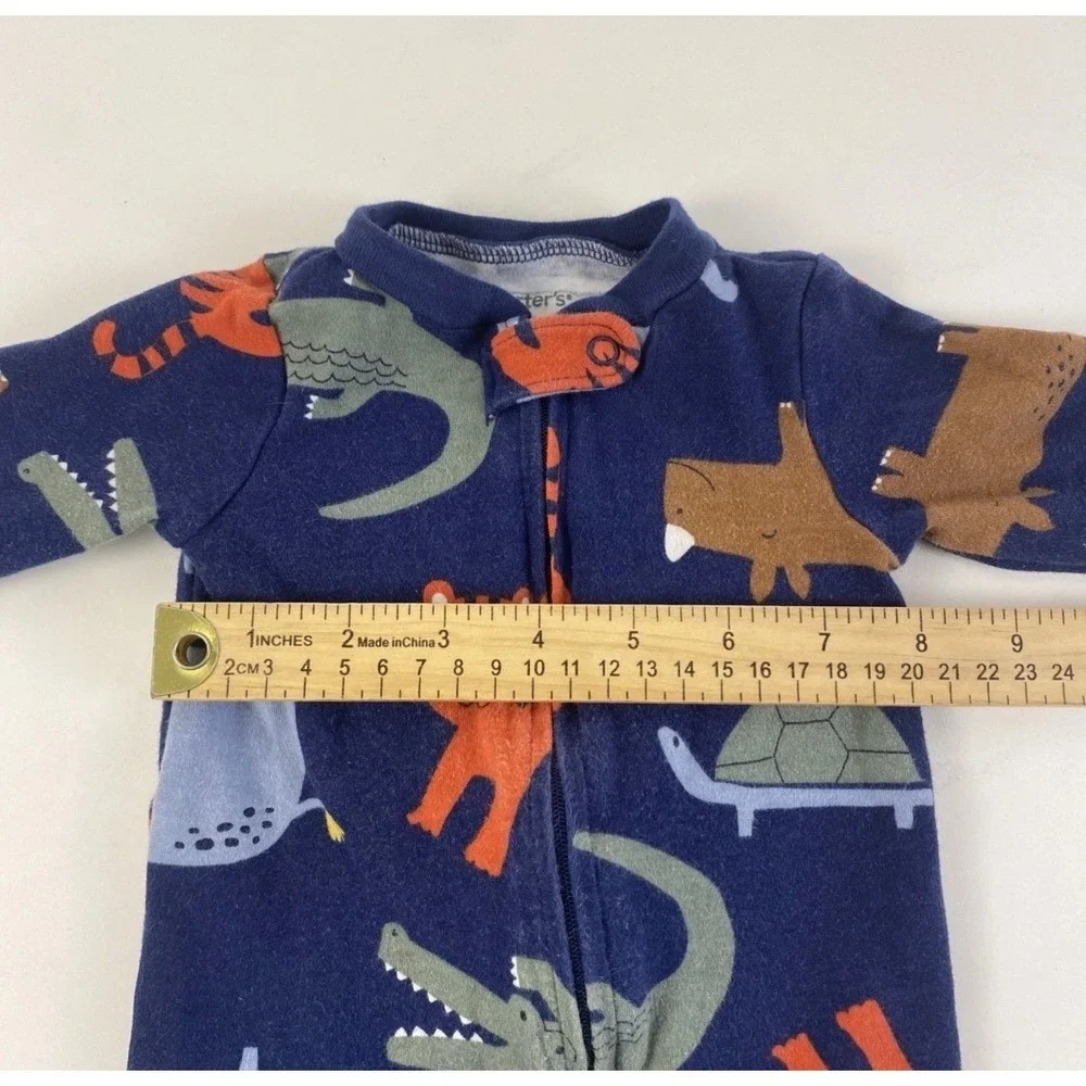 Carters Baby Boy‎ 6M Navy Blue Animal Print Cotton Footed Sleeper Pajamas